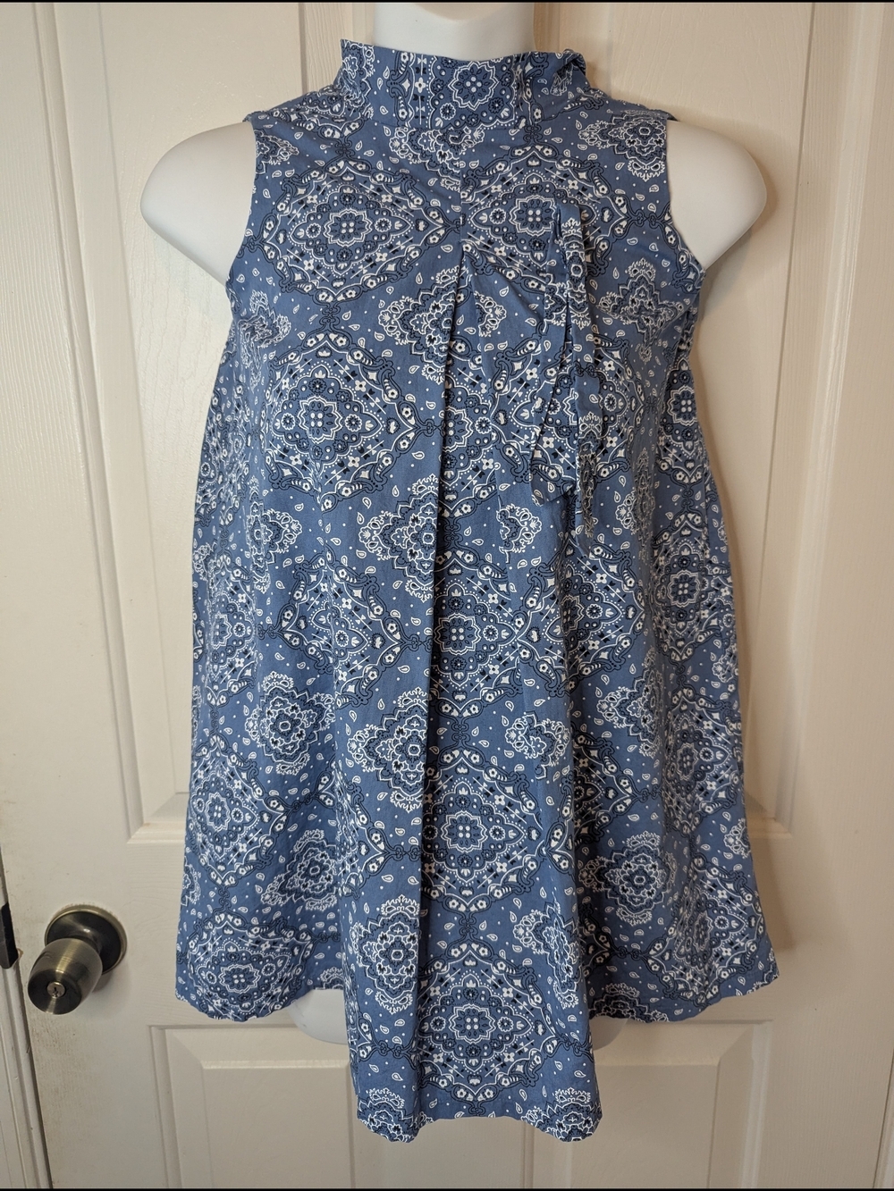 Passe Magico Blue Bandana Print 100% Cotton High Neck Top Blouse Girls Size 8